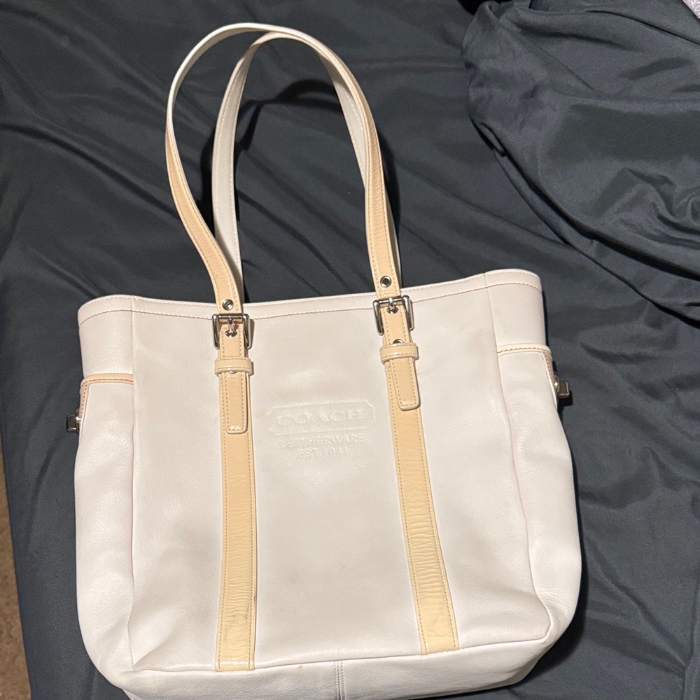 Coach White and Tan Leather Purse